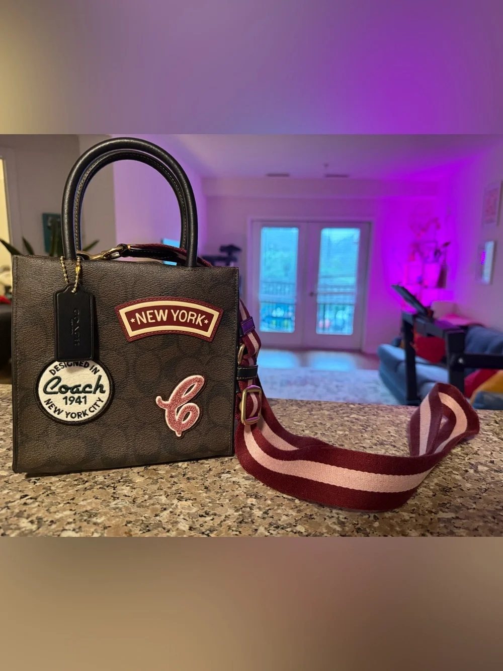 Coach Brown Satchel with Pink & Burgundy Patch Accents